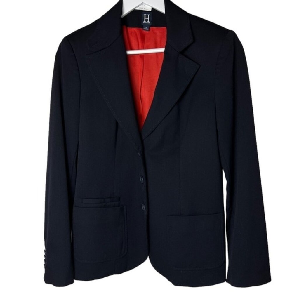 H BY HILFIGER Navy 3 Button Single Lined Blazer Jacket Size 6 Equestrian Prep